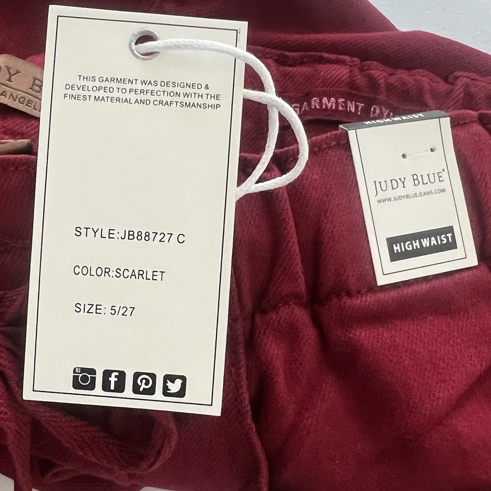 Judy Blue High Rise Drawstring On A Roll Jogger‎ Denim Pants Scarlet Sz 5/27